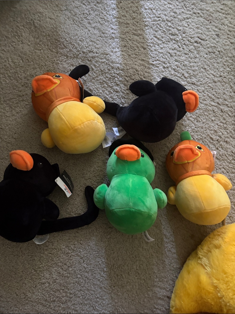 Plush Halloween Duck Accent Set of 5— pumpkins, black cats, and witch